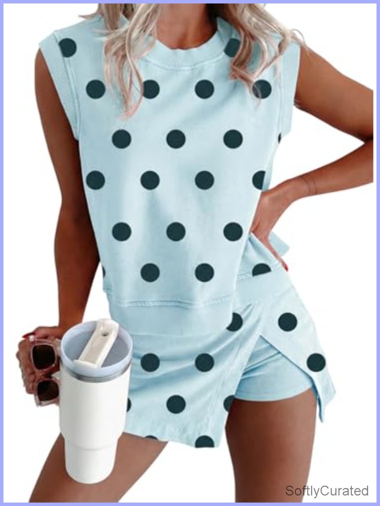 Polka Dot Sleeveless 2 Piece Lounge Set Skort Set
